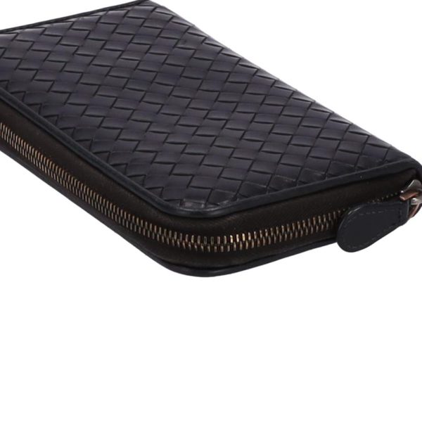 10972 3 Bottega Veneta Intrecciato Round Zipper Long Wallet Black