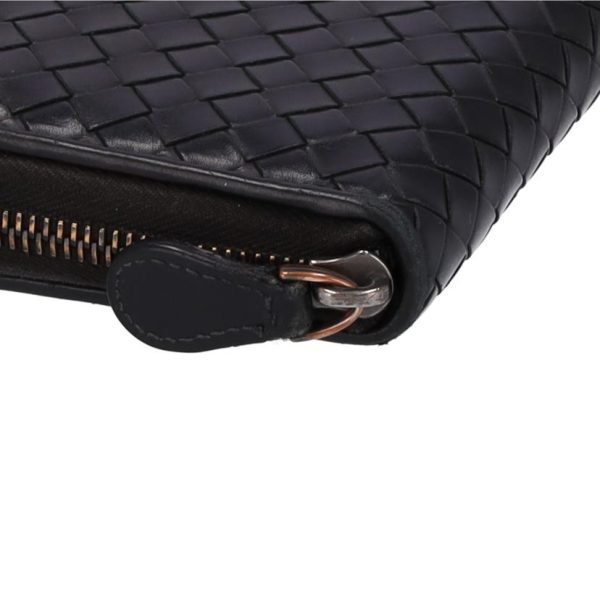 10972 4 Bottega Veneta Intrecciato Round Zipper Long Wallet Black