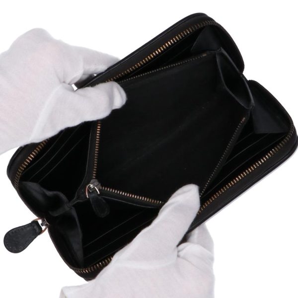 10972 6 Bottega Veneta Intrecciato Round Zipper Long Wallet Black