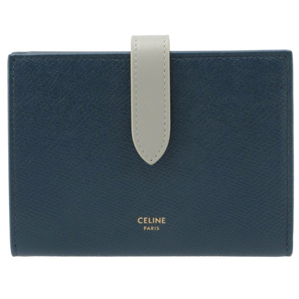 10b643bru07pv 1 CELINE Medium Bifold Wallet Bicolor Navy