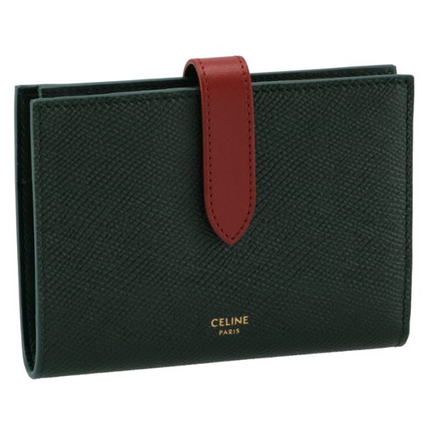 10b643bru31at CELINE Medium Bifold Wallet Bicolor Dark Green Red