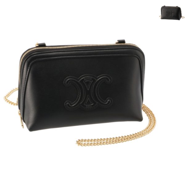 10e383dr8 CELINE Shoulder Bag Chain Clutch Cuile Black