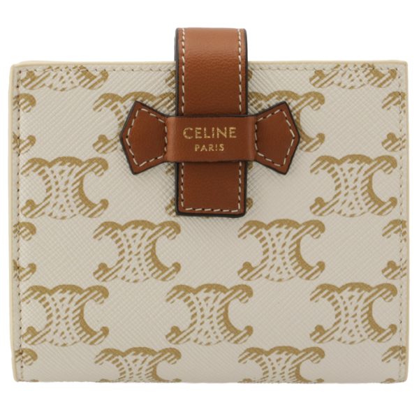 10h262db701ta 2 CELINE Bifold Small Strap Wallet Mini Wallet White Tan