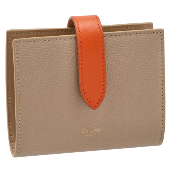 10h263bru02sp CELINE Bifold Small Strap Wallet Bicolor ShellPop Orange