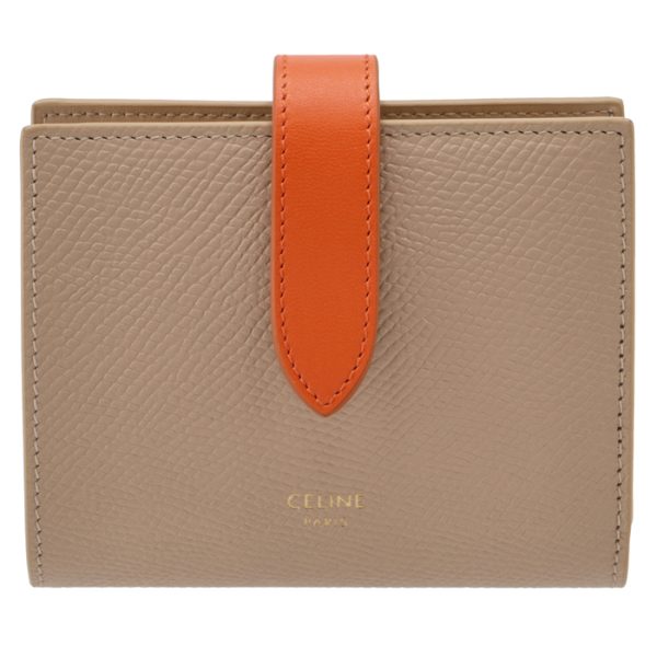 10h263bru02sp 1 CELINE Bifold Small Strap Wallet Bicolor ShellPop Orange