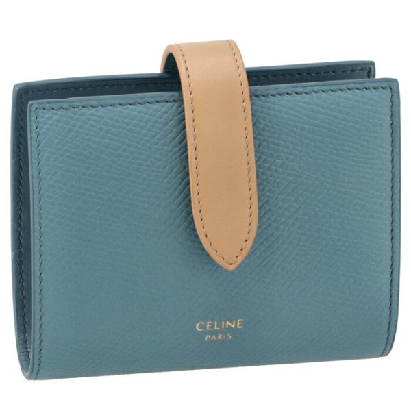 10h263bru07iy CELINE Bifold Small Strap Wallet Bicolor Blue DenimLight Camel