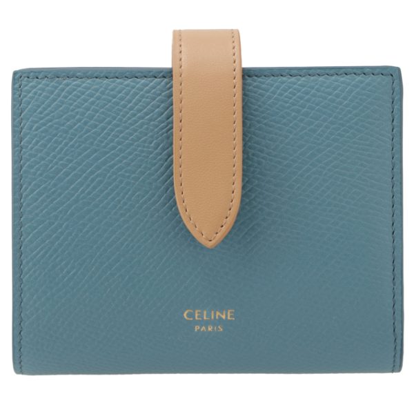 10h263bru07iy 1 CELINE Bifold Small Strap Wallet Bicolor Blue DenimLight Camel