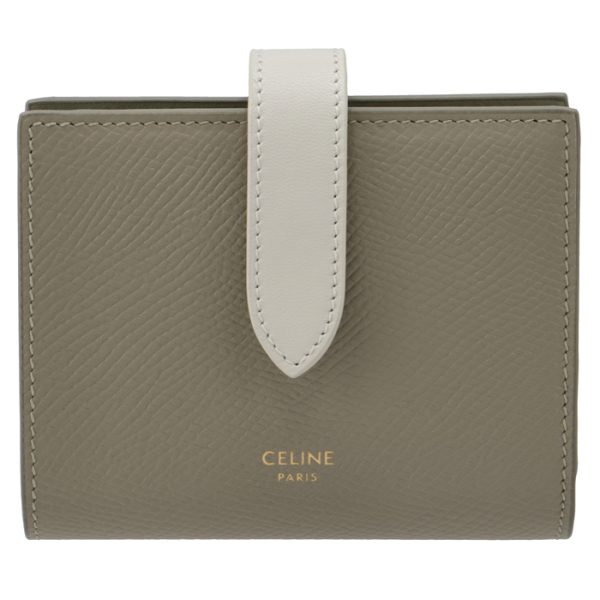 10h263bru31gw 1 CELINE Bifold Small Strap Wallet Bicolor Green Clay White