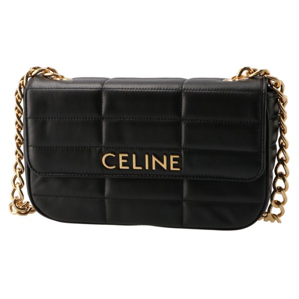 111273epz 1 CELINE Chain Shoulder Bag Matelasse Quilted Monochrome