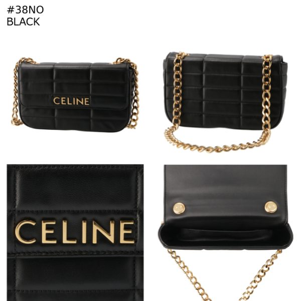 111273epz 8 CELINE Chain Shoulder Bag Matelasse Quilted Monochrome