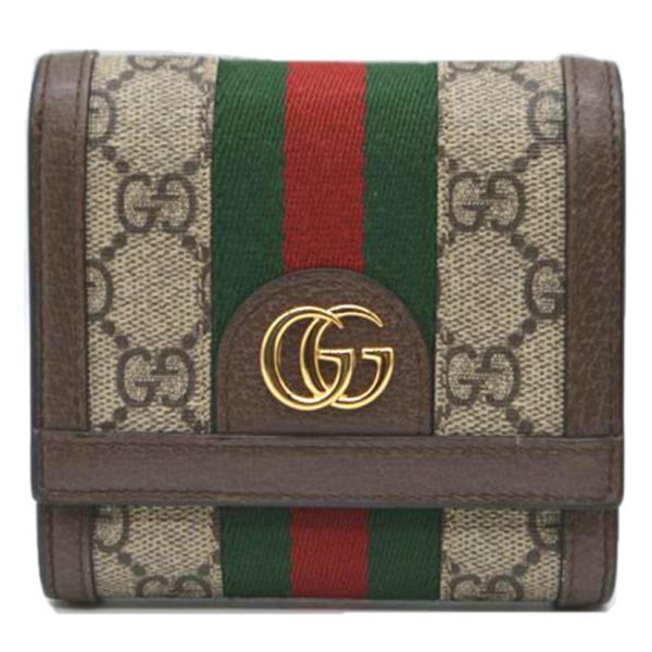 11132 1 Gucci Ophidia GG Supreme Compact Wallet Beige