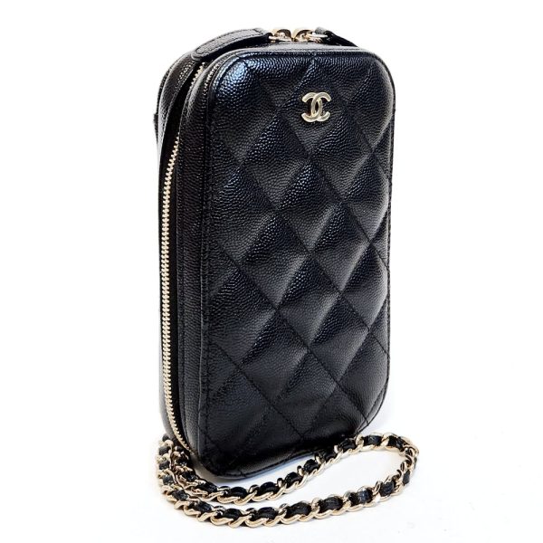 1119 1 CHANEL Matelasse Phone Holder Caviar Leather Black