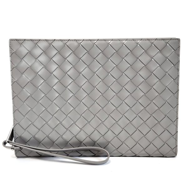 1132 1 Bottega Veneta Intrecciato Clutch Bag Leather Gray