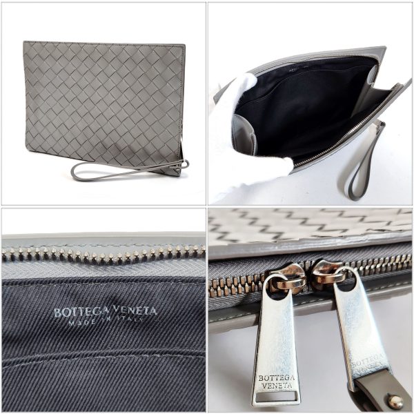 1132 2 Bottega Veneta Intrecciato Clutch Bag Leather Gray