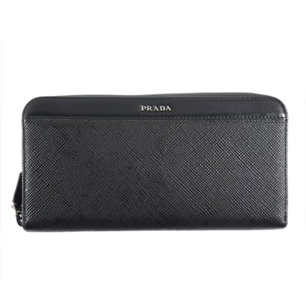 11349 1 PRADA Prada Saffiano Round Zipper Long Wallet Bag Black