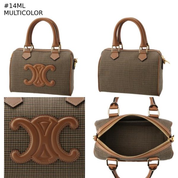 113772fkx 9 CELINE Shoulder Bag Small TRIOMPHE Boston Bag Houndstooth Textile