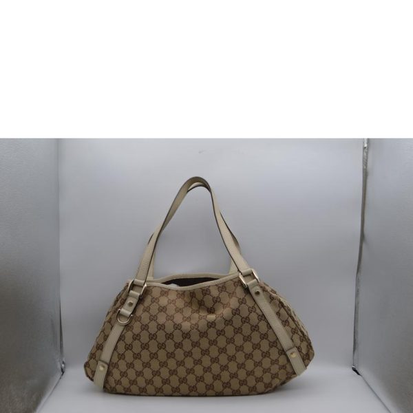 11388 2 Gucci GG Canvas Abbey Line Leather Tote Bag