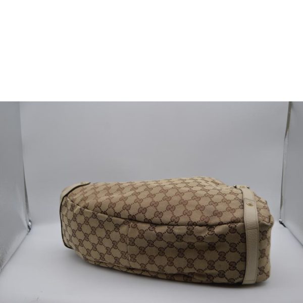 11388 3 Gucci GG Canvas Abbey Line Leather Tote Bag