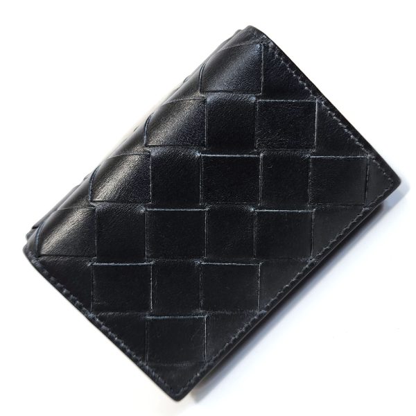 1141 1 Bottega Veneta Intrecciato Trifold Wallet Leather Black