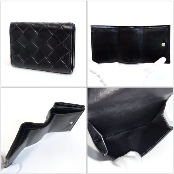 1141 2 Bottega Veneta Intrecciato Trifold Wallet Leather Black