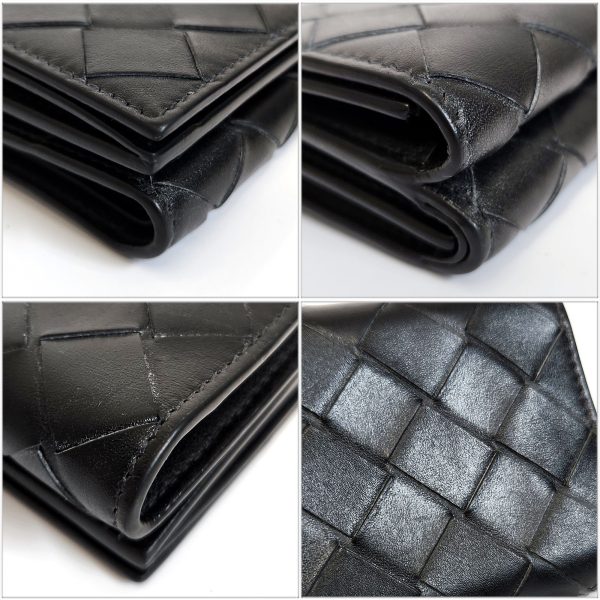 1141 8 Bottega Veneta Intrecciato Trifold Wallet Leather Black