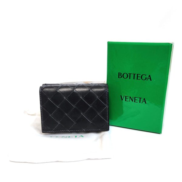 1141 9 Bottega Veneta Intrecciato Trifold Wallet Leather Black