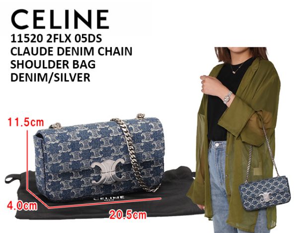 11520 2flx 05ds 1 CELINE CLAUDE DENIM CHAIN Triomphe Denim Chain Bag Denim