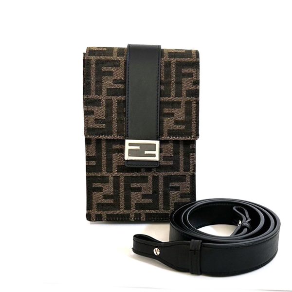 1167 1 FENDI Zucca Phone Case Canvas Leather Khaki Dark Brown