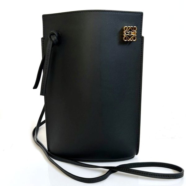 1168 1 LOEWE Dice Pocket Shoulder Bag Leather Black