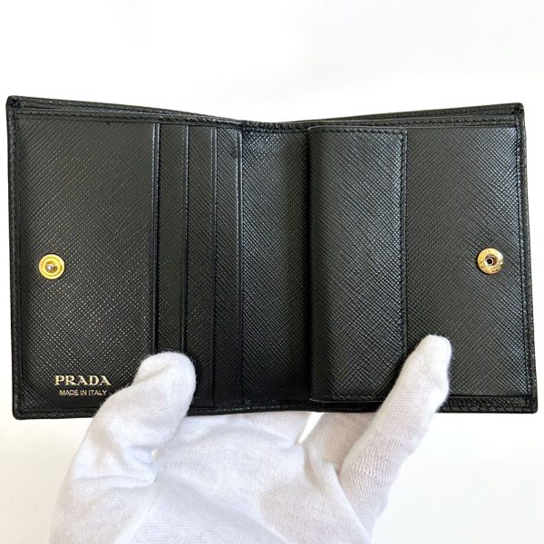 1173 3 PRADA Bifold Wallet Saffiano Leather Black