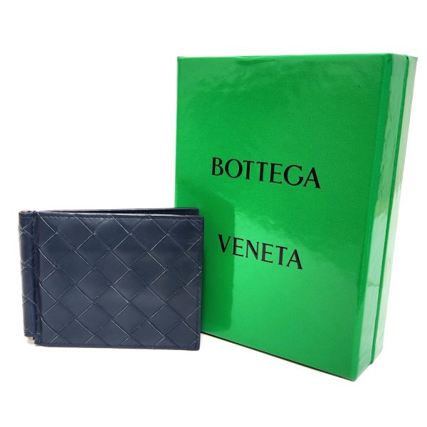 1195 10 BOTTEGA VENETA Intrecciato Money Clip Leather Navy