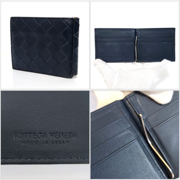 1195 2 BOTTEGA VENETA Intrecciato Money Clip Leather Navy