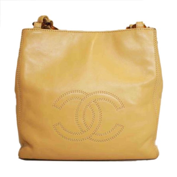 12040 1 Chanel Lambskin Coco Mark Chain Tote Bag Beige