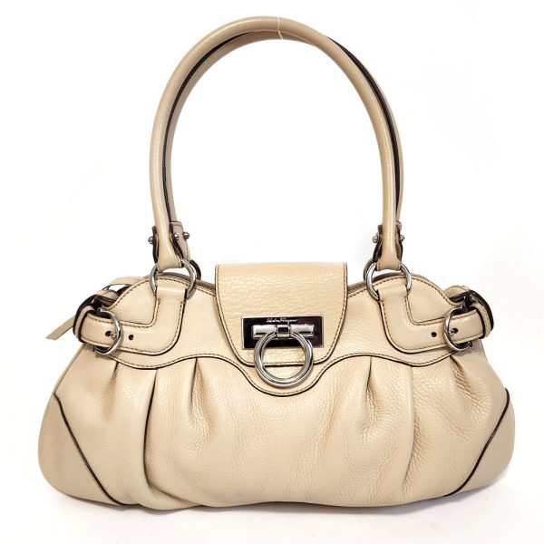 1205 1 Ferragamo Gancini Handbag Leather Ivory