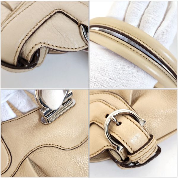 1205 9 Ferragamo Gancini Handbag Leather Ivory