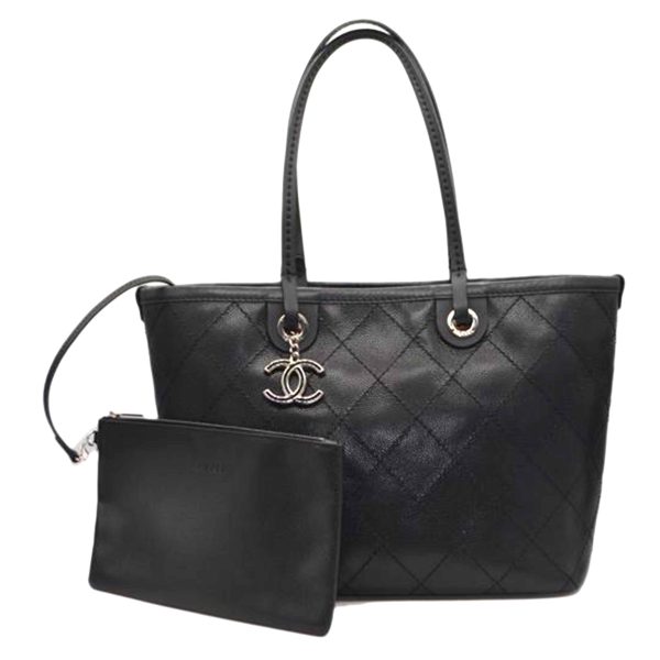 12222 1 Chanel Caviar Skin On The Road Leather Tote Bag Black