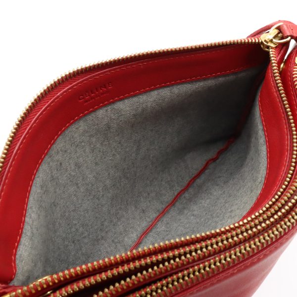 12360201 5 Celine Trio Large Lambskin Crossbody Bag Red