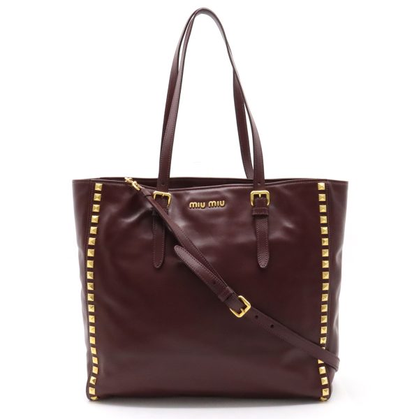 12360929 1 Miu Miu Studded Tote Bag Leather Granato Bordeaux