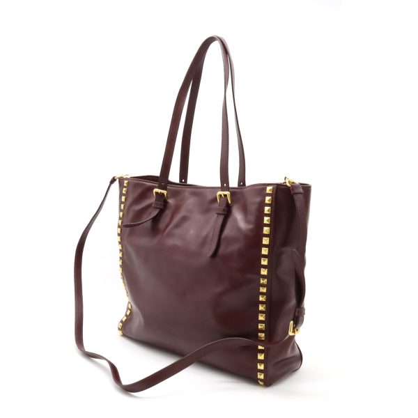 12360929 2 Miu Miu Studded Tote Bag Leather Granato Bordeaux