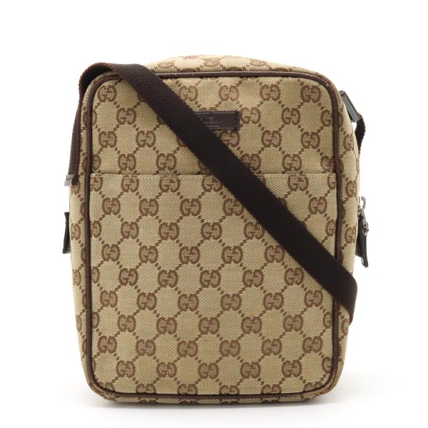 12370499 1 Gucci GG Canvas Shoulder Bag Leather Khaki Brown