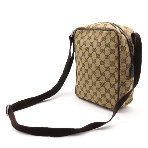 12370499 2 Gucci GG Canvas Shoulder Bag Leather Khaki Brown