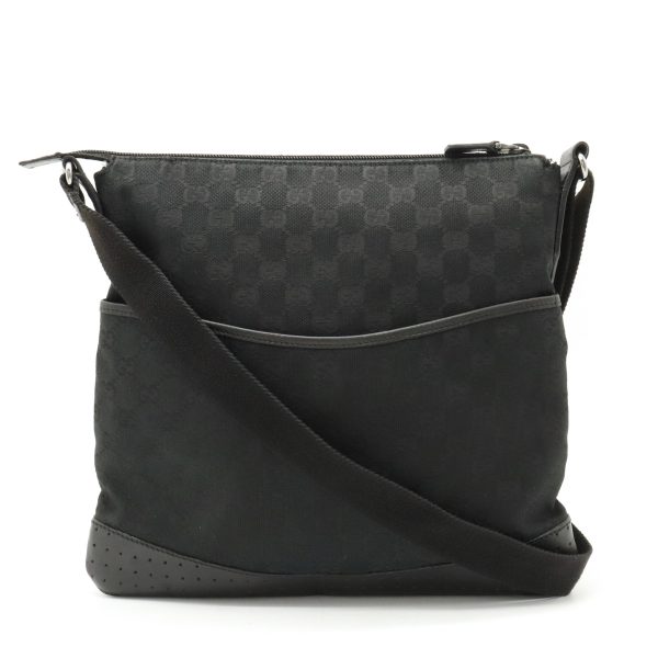 12370597 1 Gucci GG Canvas Shoulder Bag Leather Black