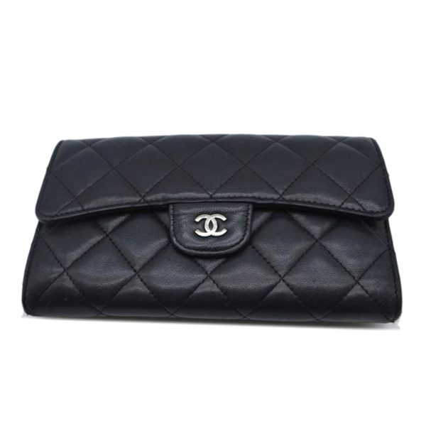 12376 1 Chanel Matra Sera Lambskin Coco Mark Leather Long Wallet Black