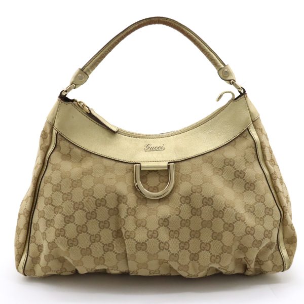 12380431 1 Gucci GG Canvas Abbey Shoulder Bag Leather Beige