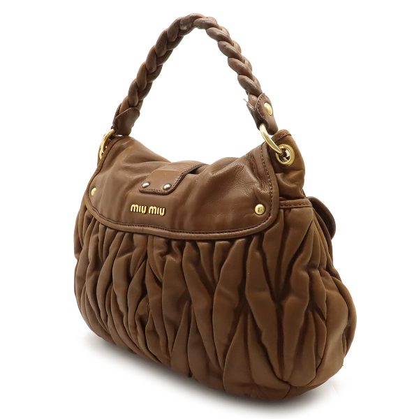 12380505 2 Miu Miu Gathered One Shoulder Bag Leather Brown