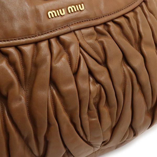 12380505 7 Miu Miu Gathered One Shoulder Bag Leather Brown