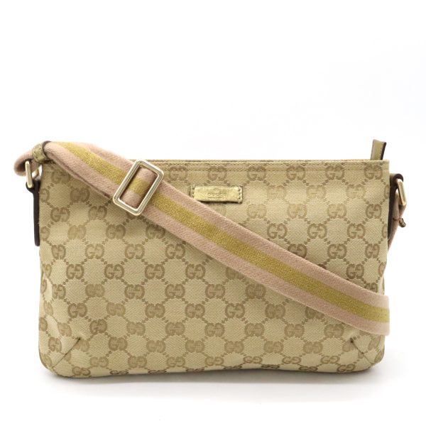 12390737 1 Gucci GG Canvas Pochette Crossbody Metallic Leather Beige Pink Gold