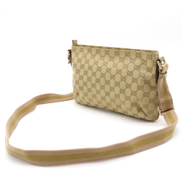 12390737 2 Gucci GG Canvas Pochette Crossbody Metallic Leather Beige Pink Gold