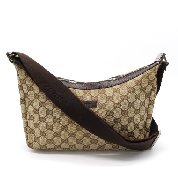 12390738 1 Gucci GG Canvas Shoulder Bag Leather Khaki Brown