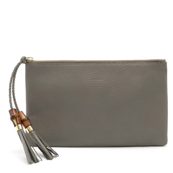 12390804 1 Gucci Bamboo Tassel Clutch Bag Leather Gray